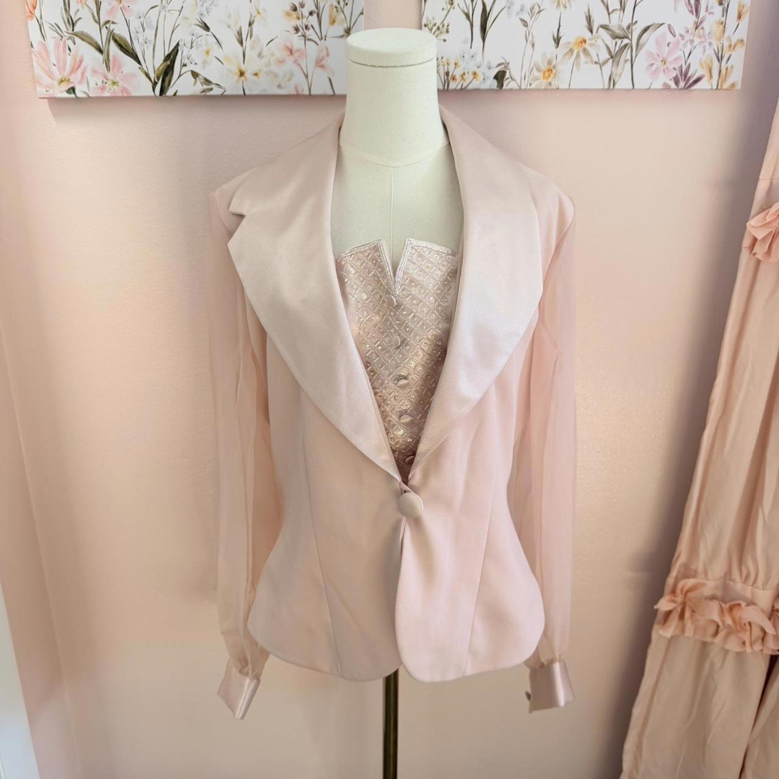 Vintage Crimson By Lawrence Kutz Pink Satin Blazer Set Size 10